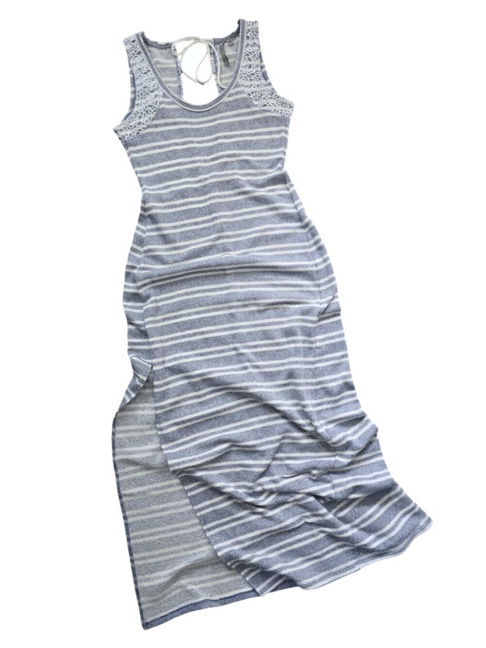 Guess Striped Crochet Terry Maxi Dress Size L High Slit Beach Resort Travel